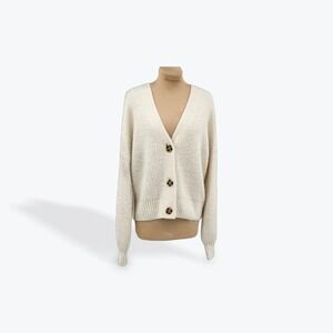 GAP Cream Ribbed Button-Front Cardigan